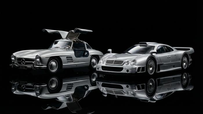 Mercedes-Benz Modellautos — 300 SL Flügeltürer und CLK GTR Diecast im Maßstab 1:18