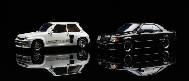 OttOmobile Resin-Modelle 1:18 — Renault 5 Turbo und Mercedes 300CE Hammer Sammlerauflagen