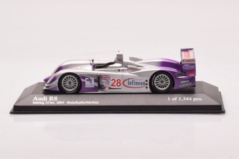 Audi R8 LMP900 #28 F. Biela / P. Kaffer / A. McNish 12 Hours of Sebring Winner 2004 Minichamps 1:43 4000412328 Druckguss