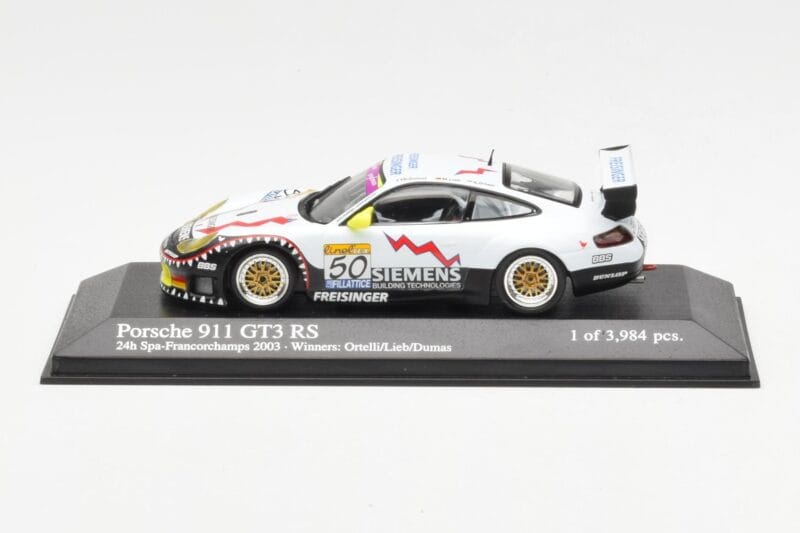 Porsche 911 996 GT3 RS Siemens #50 M. Ortelli / M. Lieb / R. Dumas 24 Hours of Spa 2003 Winners Minichamps 1:43 400036950 Dru