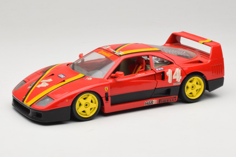 Ferrari F40 Evoluzione #14 L. Dalla Noce H&R Rot mit Gelben Rädern 1992 Bburago 1:18 3042-H1 Druckguss