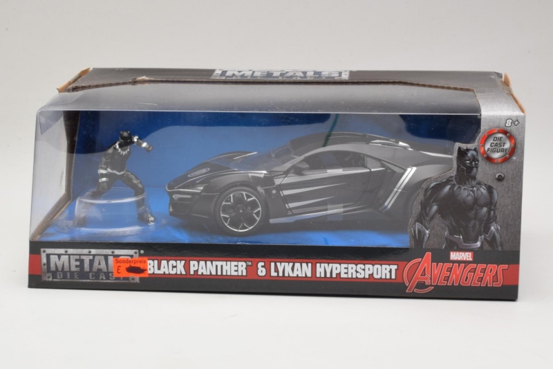 Lykan HyperSport Black Panther Mit Figur Metals Diecast 1:24 99723 Druckguss