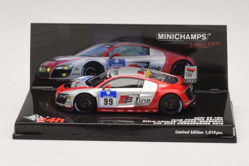 Audi R8 LMS GT3 #99 F. Biela / M. Fassler Phoenix Racing 24 Hours of Nurburgring 2010 Minichamps 1:43 437101999 Druckguss