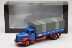 Mercedes L 315 Pritschenwagen Blau Rot Minichamps 1:43 439034420 Druckguss — Bild 6 von 6