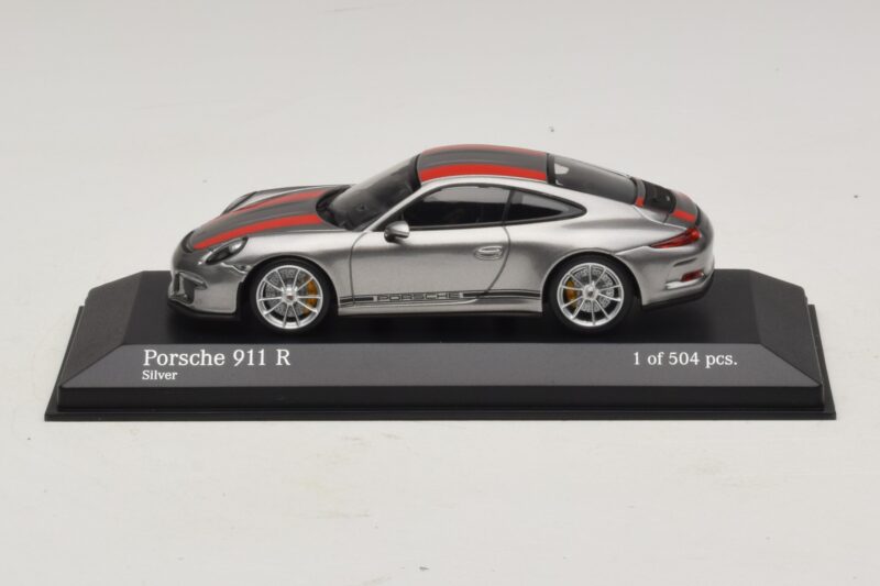 Porsche 911 991.1 R Silber Mit Orangen Streifen Minichamps 1:43 410066222 Druckguss